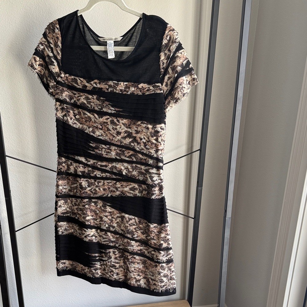 Diane Von Furstenberg Black and Brown Striped Mini Dress